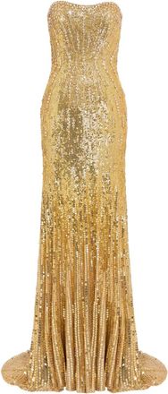 Jenny Packham Abito Sarai lungo senza spalline con paillettes - Oro