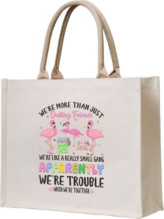 Generic Were More Than Just Quilting Friends Canvas Tote Bag For Sewers & Knitters, Sewing Theme Reusable Grocery Bag, Funny Crafting Gift For Women, Large Ca