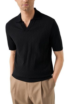 Eton Open Collar Jacquard Polo in Black at Nordstrom, Size Xx-Large
