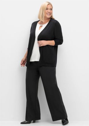 Sheego Strickjacke SHEEGO, Damen, Gr. 44/46, schwarz, 60% Viskose, 40% Polyester, unifarben, Strickjacken Strickjacke