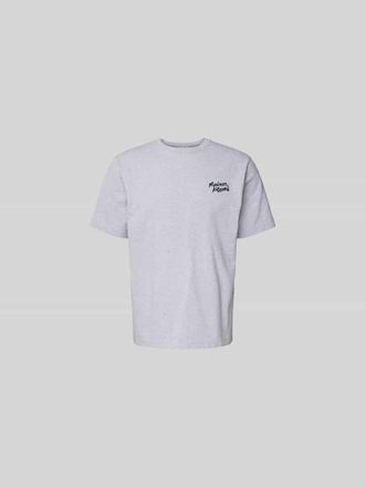 Maison Kitsun&eacute; T-Shirt mit Label-Stitching in Hellgrau Melange, Gr&ouml;&szlig;e XXL