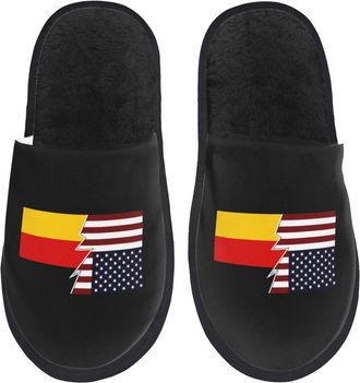 Generic Fluffy House Slipper Torn Style Us And Germany Flags Mens Slipper Soft Womens Slippers for Indoor Bedroom Family L