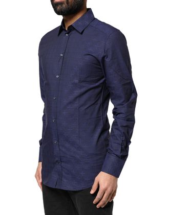 Dolce & Gabbana Mens Blue Check Tartan Gold Formal Dress Shirt Cotton