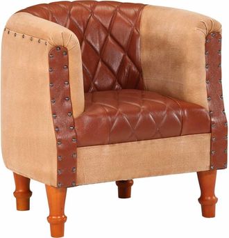 vidaXL Vidaxl - Sill&oacute;n De Cuero Aut&eacute;ntico Y Madera Maciza De Mango Marr&oacute;n