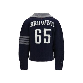 Thom Browne Merino Wool with Signature Stripe Cardigan - Navy