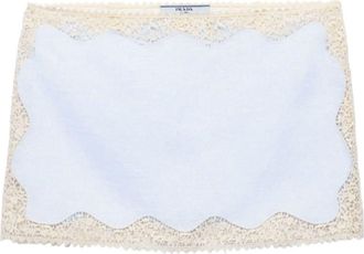 Prada lace-trim linen mini skirt - women - Linen/Flax - 38 - Blue