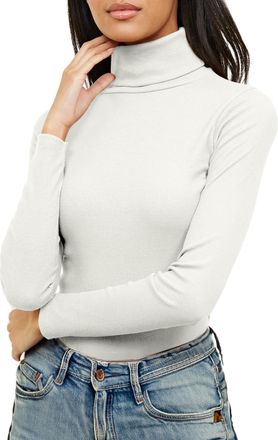 Re Tech UK Ladies Plain Ribbed Cotton Polo Turtle Roll Neck Tunic Top Jumper Full Sleeve, White, L/XL 16-18 Plus Size