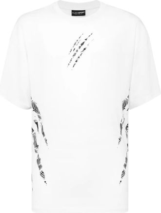 Plein Sport T-shirt in cotone con stampa graffio dartiglio - Bianco