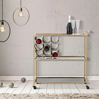 Dmora Carrello Druski, 3 Ripiani, Ruote, Con Portabottiglie, 79x40x82h Cm Nero