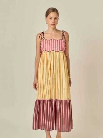 English Factory Colorblock Stripe Sleeveless Midi Dress In Multi