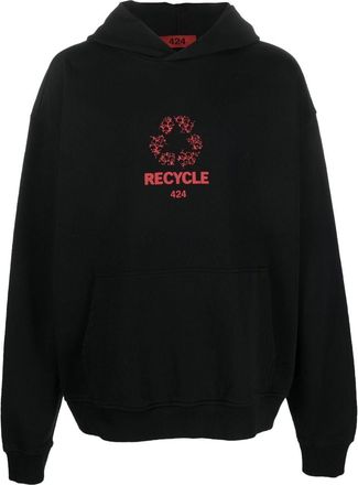 424 logo-print Recycle hoodie - men - Cotton - L - Black