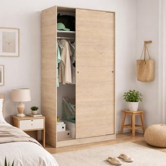 Dmora Armario Dfurla, Perchero Para Dormitorio, Armario Con 2 Puertas Correderas, 100x50h204 Cm, Roble - Dmora