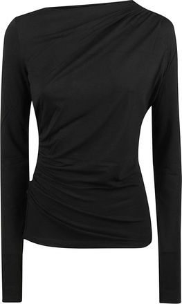 Patrizia Pepe Ruched Asymmetrical-Neck Long-Sleeve Viscose-Blend Top