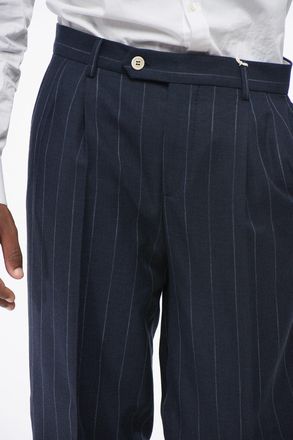 Brunello Cucinelli Pantaloni a 2 Pinces in Misto Cotone Gessato Brunello Cucinelli