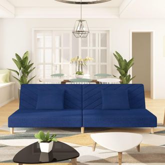 vidaXL Sof&aacute; Cama De 2 Plazas Con Dos Almohadas Tela Azul Vidaxl