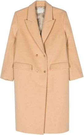 Forte_Forte Navy Wol Velours Midi Jas - Dames - Mantel - Beige - M - Wol - Jassen