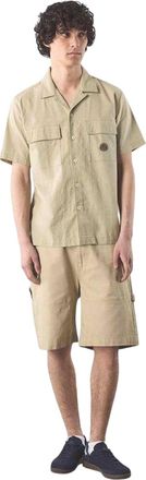 Pretty Green Heren Regular Overhemd met Korte Mouwen (Taupe)