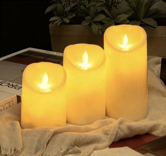 OEM Velas, 3 Unidades, Vela Exterior Impermeable Luz Led, Inal&aacute;mbrica Segura, 7,5 10-12,5-15 Cm, Vela Led Intermitente, Pl&aacute;stico (pilas No Incluidas)