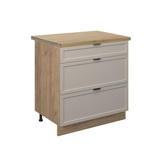 Vicco Mueble Bajo De Cocina Fame-line, Grisbeige, 80 Cm Con 3 Cajones, Et Roble, Vicco