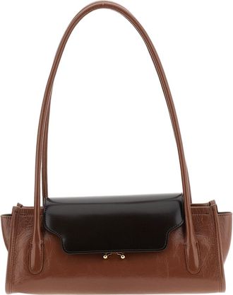 Marni Brown Trunkette Craquel&eacute; Leather Shoulder Bag