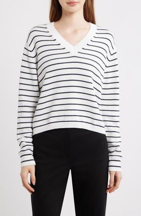 Theory Waverly Crop Stripe Sweater in Ivory/nocturne Navy at Nordstrom, Size X-Small