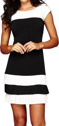 Frank Lyman Design Idina Mini Knit Dress With Pleating In Black And Ivory