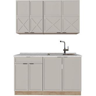 Vicco Cucina completa Fame-Line, Grigio/beige/rovere dorato, 140 cm senza piano di lavoro, Vicco