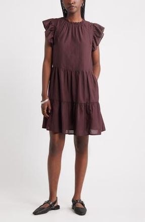Treasure & Bond Tiered High Neck Shift Minidress in Burgundy Fudge at Nordstrom Rack, Size Large