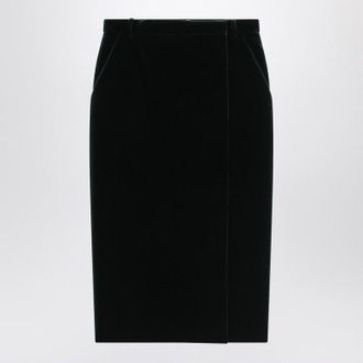 Saint Laurent Groene Fluwelen Wikkel Midi Rok