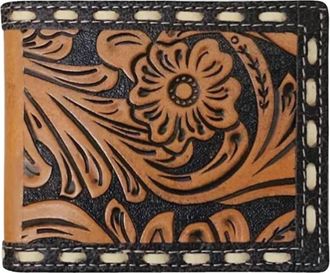 Roper Tooled Leather Wallet In Cognac