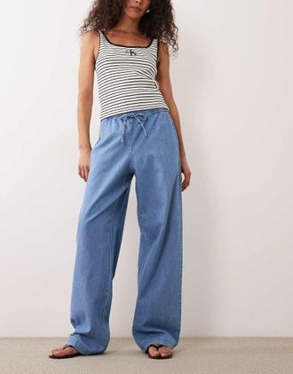 Vila Pantaloni in denim allacciati in vita azzurri-Blu