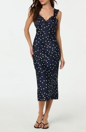 ASTR the Label Lace Trim Satin Slipdress in Navy Polka Dot at Nordstrom Rack, Size X-Large