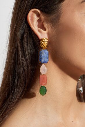 Balmain Clip-on Earrings With Stones, Womens, Gold