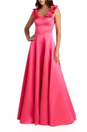 Mac Duggal Satin Sleeveless Ballgown With 3D Flower Detail in Hot Pink at Nordstrom, Size 12
