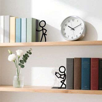 OEM 1 Paio Di Fermalibri Per Librerie, Robusti Fermalibri In Metallo, Simpatici Fermalibri Neri A Forma Umana, Originali Organizer Per Libri Per Gli Amant