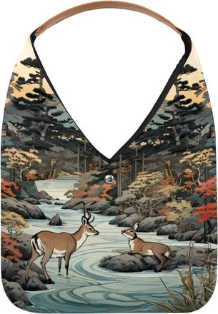 Generic Beautiful Ukiyo-e Reusable Lightweight Grocery Bags - Foldable Into Compact Pouch, Washable & Sturdy, Multipurpose for Shopping and Travel