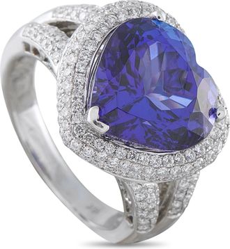 Luxury Bazaar 18K White Gold 0.95ct Diamond and Tanzanite Heart Ring MF06-070926