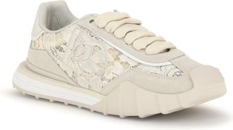 Dolce & Gabbana Womens Leather And Lace Sneakers Beige-Gesso Beige/gesso