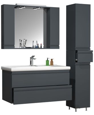 ebuy24 Vcm 4 Piezas Lavabo Lavabo 100 Cm Muebles De Ba&ntilde;o Conjunto Lavabo Maniobrable Caj&oacute;n Espejo Gabinete Alto Silora Xl (antracita)