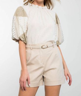THML Clothing Aileen Textured Puff Sleeve Top In Cream