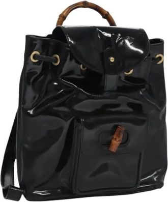 Gucci Pre-owned Backpacks, female, Black, Size: ONE SIZE Pre-owned Vintage Patent Leather Backpack