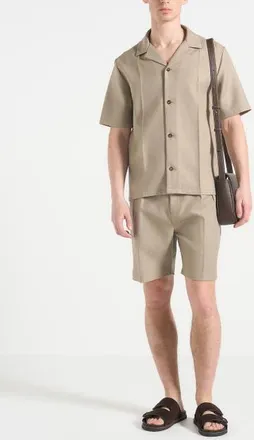 Mani&egrave;re De Voir Felix Tailored Shirt With Crease in Beige at Nordstrom, Size Xx-Large