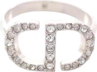 Dior Silver Clear Metal Rhinestone Band Ring (Pre-Owned)