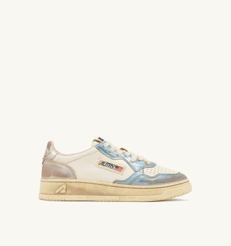 Autry MEDALIST LOW SUPER VINTAGE SNEAKERS IN SILVER AND BLUE LEATHER