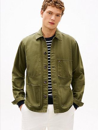 Tommy Hilfiger Washed Flag Embroidery Denim Chore Jacket