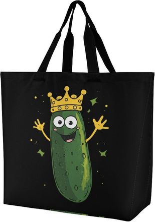 Generic Funny Pickle Large Reusable Shopping Bag Lightweight Foldable Tote Bags Washable Shoulder Handbag