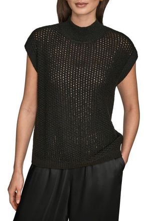 DKNY Open Stitch Cap Sleeve Sweater in Black at Nordstrom, Size X-Large