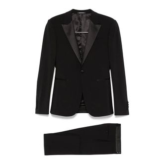 Emporio Armani Single Breasted Suits, male, Black, Size: 2XL Black Satin Finish Front Button Dress