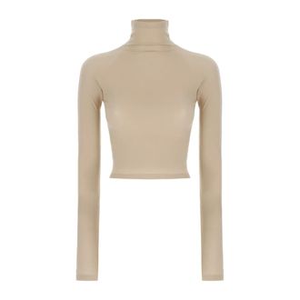 Alaia Turtleneck Jersey - female - Ala&iuml;a - Long Sleeve T-Shirts - Beige - XS - Tops