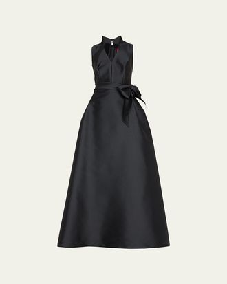 Carolina Herrera Satin V-Neck Gown